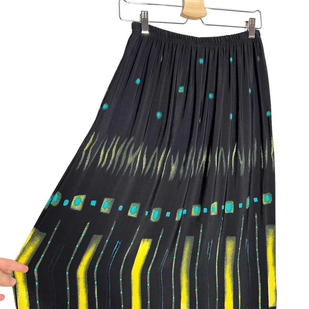 Vintage Nino Wong 100% Rayon Black Teal & Yellow Abstract Print Maxi Ski… - Picture 7 of 13